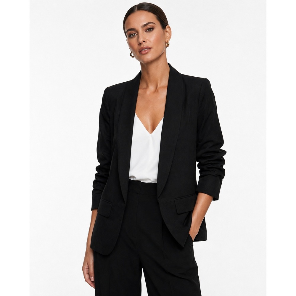 Daniel Rainn Black Open Ruched Three Quarter Sleeve Blazer Size XS NWT